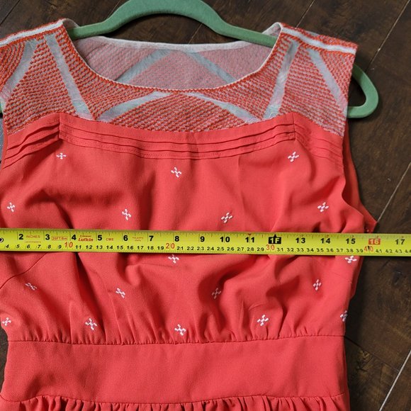 Modcloth "Cayenne and Then" orange A-line dress with embroidery, Size S - Picture 6 of 7